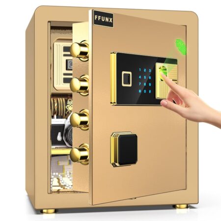 Safe Locker with Smart Touch Screen Biometric Fingerprint Security Safe Box (2 Cubic | 45 Litres), Cabinet Security Safe Box for Home, Office, Cash, Jewelry, Documents (Gold)